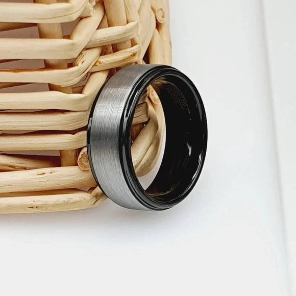 "Two Tone Tungsten Wedding Ring for Men Women, GALTUN678 - Picture 4 of 5